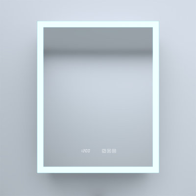 24 In. W X 30 In. H Rectangular Silver Aluminum Recessed/Surface Mount Left Medicine Cabinet With Mirror LED And Clock