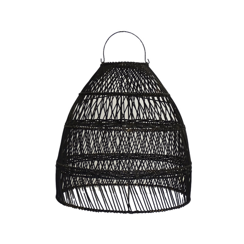 The Rattan Lampshade Collection 42cm H Oval Pendant Shade ( Screw On ), Black