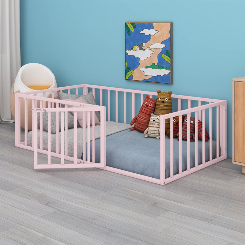 Aliauna Metal Slat Bed, Pink