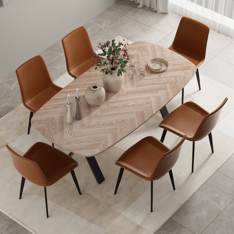 Ensemble de table de salle à manger moderne en bois aggloméré, Brun, 7 pièces : table, 6 chaises
