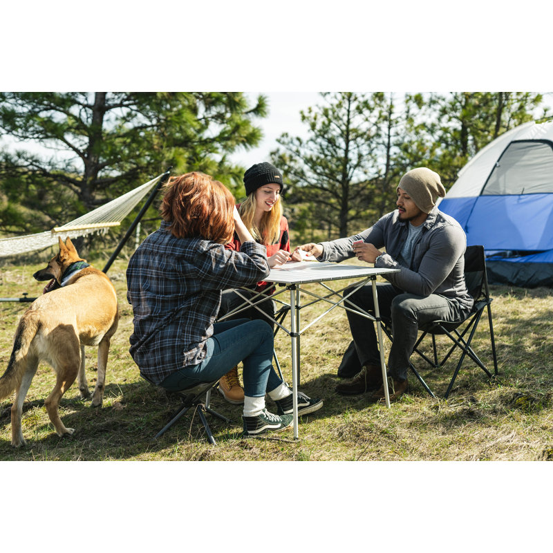 Black and Gray Polyester Folding Camping Chair with Mesh Backrest