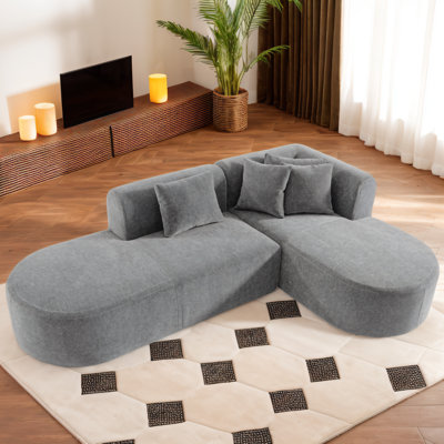 Modern 107.5" Curved Chenille Sofa With 4 Pillows by Ivy Bronx