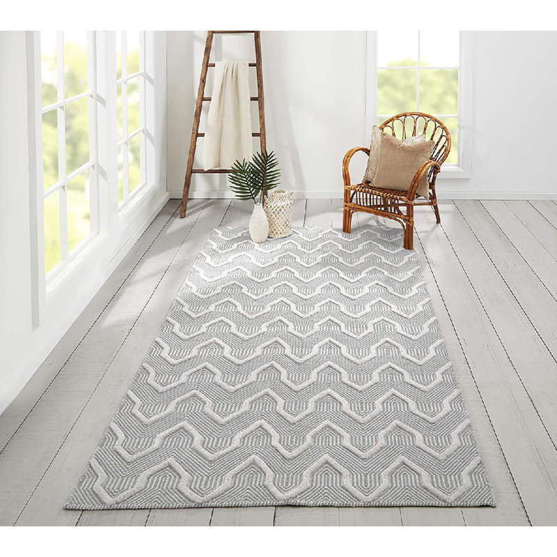 Tapis gris en laine tissé à la main, Rectangle 7 pi 6 po x 9 pi 6 po