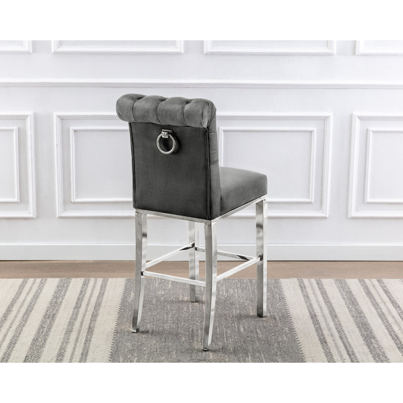 Kaarle Counter Stool, Bar Stool (29" Seat Height), Dark Gray Seat/Silver Frame