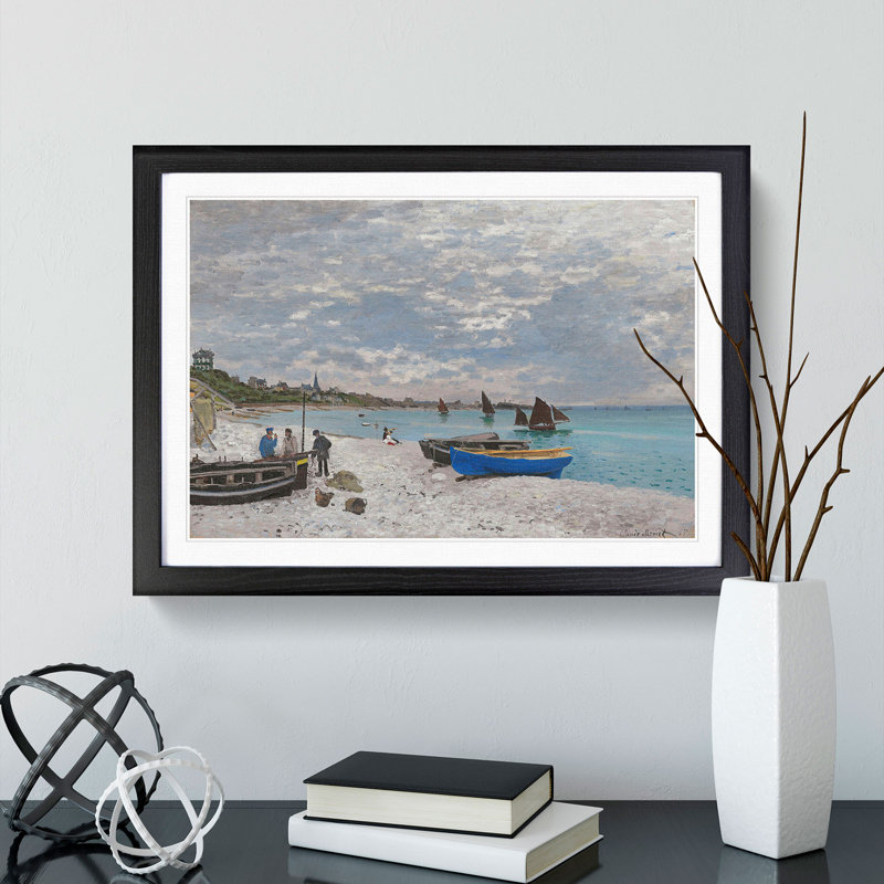 The Beach at Sainte Adresse by Claude Monet - Picture Frame Painting, 36cm H x 48cm W x 2cm D, Black Framed