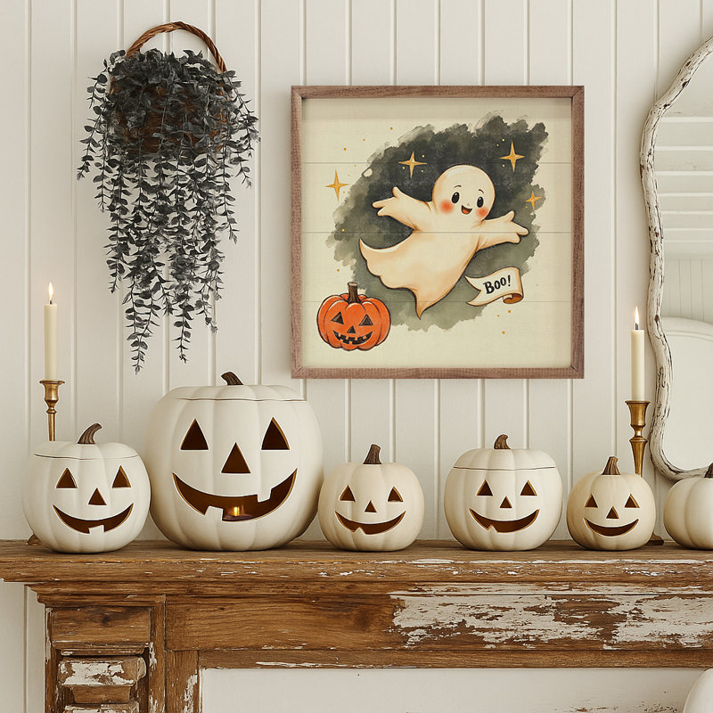 Cute Ghost With Banner, 16" H x 16" W