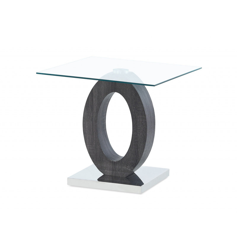  Table de bout contemporaine 20 "en verre blanc et gris transparent