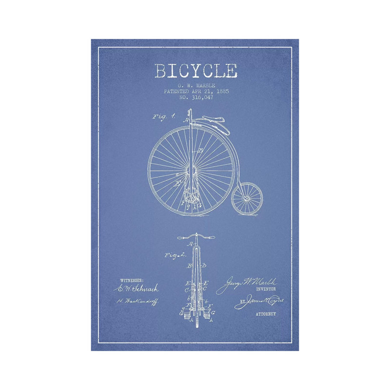 G.W. Marble Bicycle Patent Sketch (Light Blue) by Aged Pixel - Wrapped Canvas Gallery-Wrapped Canvas Giclée