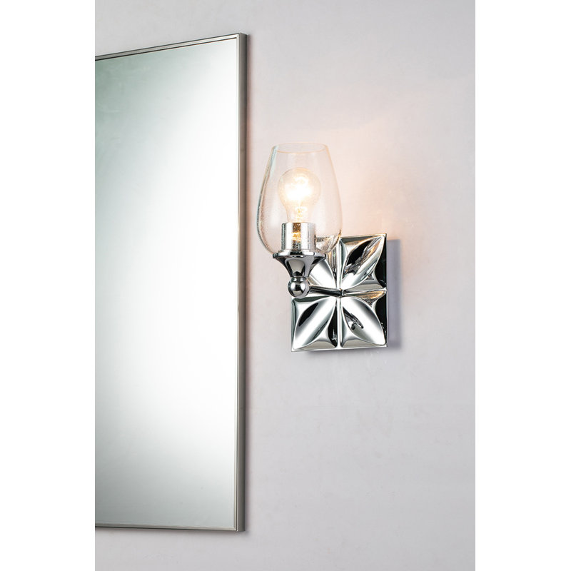 Meuble-lavabo moderne 1 lumière Stier, Chrome, Verre grainé transparent