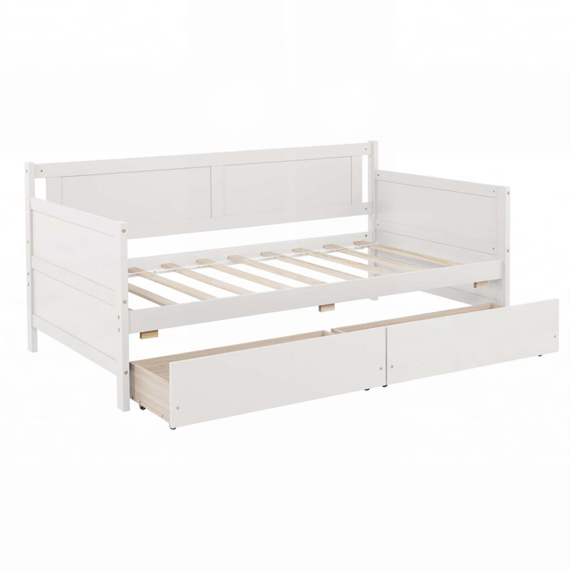 Hattie Size Pine Wood Daybed with Two Storage Drawers, Perfect for Space-Saving and Multi-Functional Use in Any Room, White