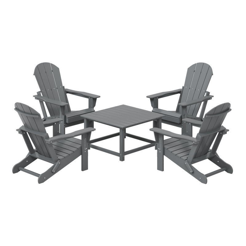 Ensemble de conversation Adirondack pour l'extérieur avec table basse carrée 5 pièces Laguna, Gris