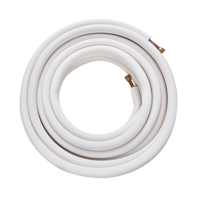 Mini ensemble de 50 pi de lignes divisées, tubes de cuivre de 3/8 po et 5/8 po de diamètre extérieur et isolation à trois couches, pour les équipements de réfrigération ou de pompe à chaleur et de CVC avec mini bandes isolantes.