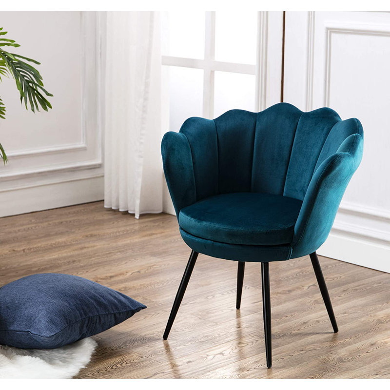 Aguilard Modern Upholstered Wide Tufted Armchair Accent Chair , Black, Dark blue, Velvet