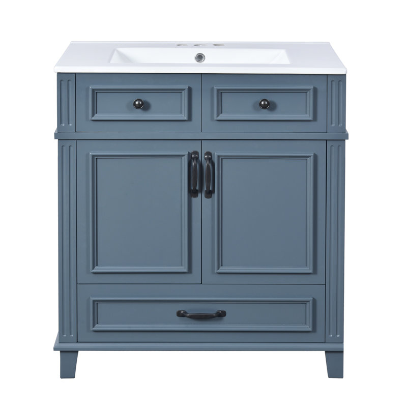 30'' Single Bathroom Vanity With Ceramic Sink, Blue/Black