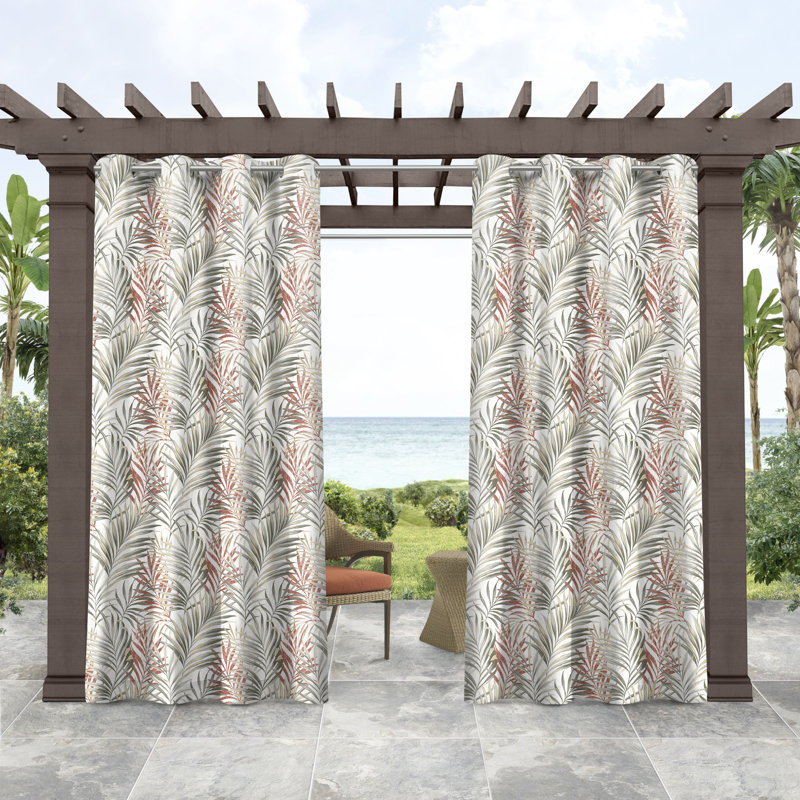 Tommy Bahama Indoor/Outdoor Palm Breeze Light Filtering Grommet Top Curtain Panel Pair, 54" W x 84" L
