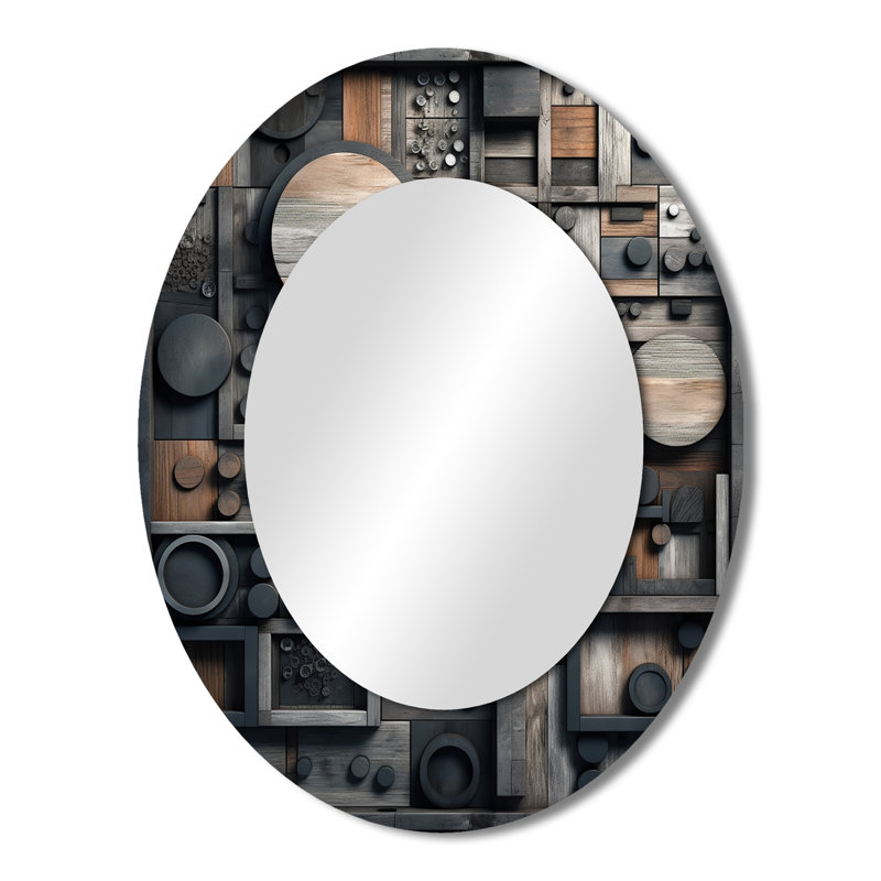 Cubic Geometric Dreams IV - Gray Oval Wall Mirror Decor, 43" x 33"