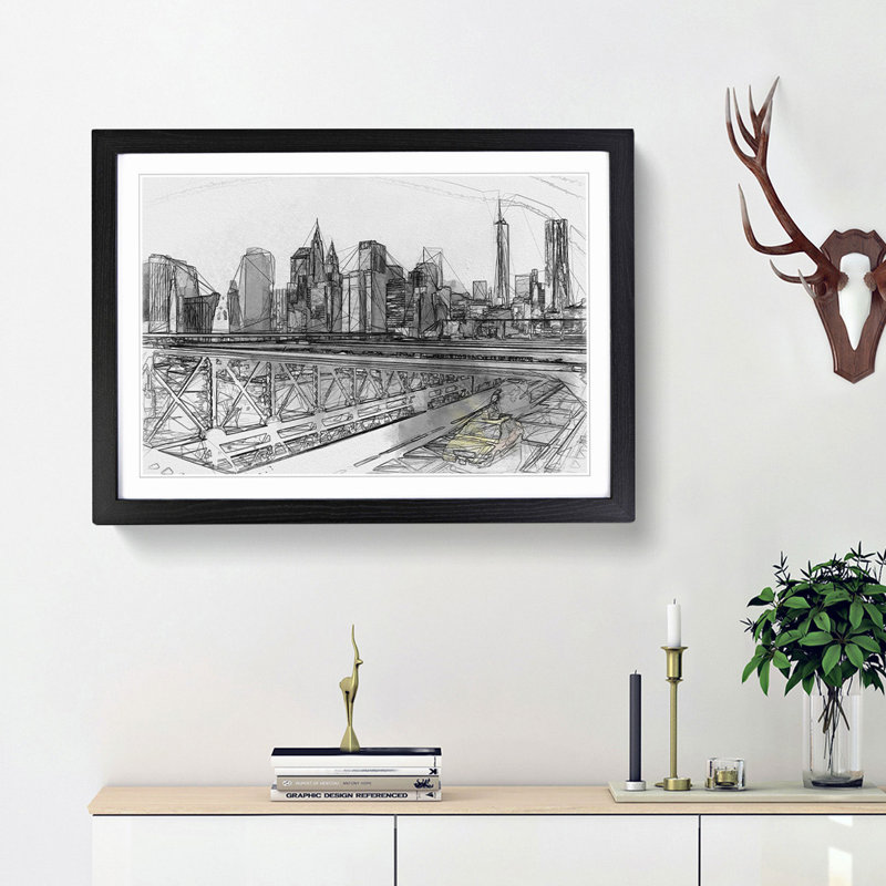 A Yellow Taxi Cab in New York in Abstract - Framed Print, Black Framed, 48cm H x 65cm W x 2cm D