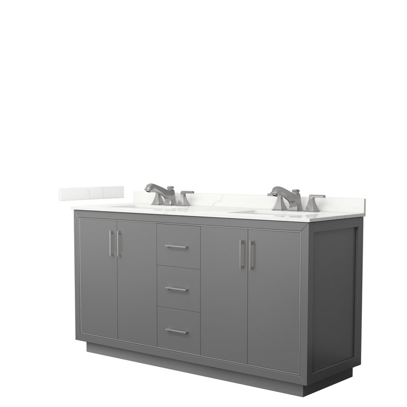 66'' Double Bathroom Vanity with Quartz Top, Dark Gray, Giotto Quartz, Brushed Nickel