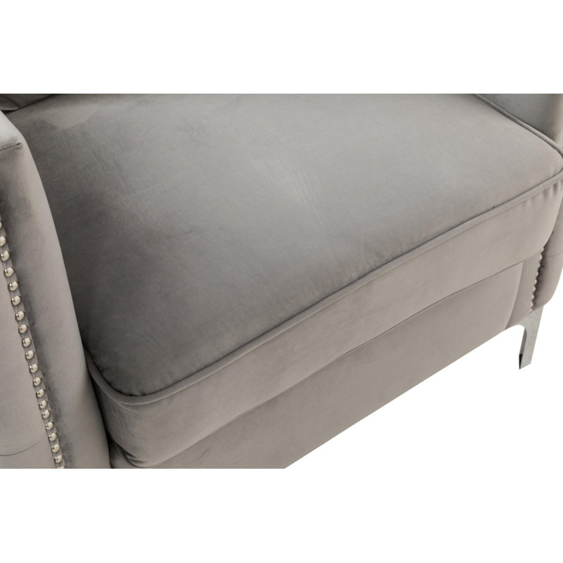 Chaise en velours gris Bayberry l 34 po avec 1 coussin, Grey
