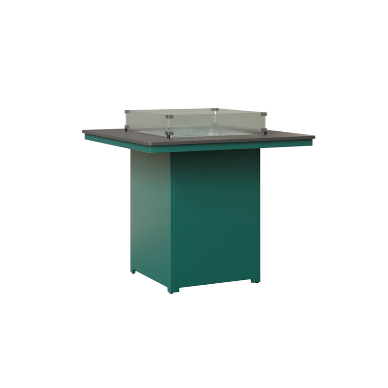 Table de bar berlinois Berlin Gardens, Acier inoxydable martelé avec base bleu sarcelle, H 39 po x l 47 po x P 47 po