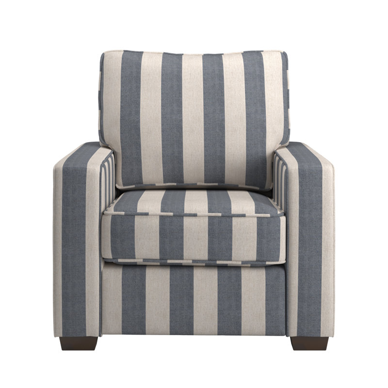 Chaise de salon en tissu à accoudoirs carrés et rembourrés de tissu moderne, Tissu bleu / blanc