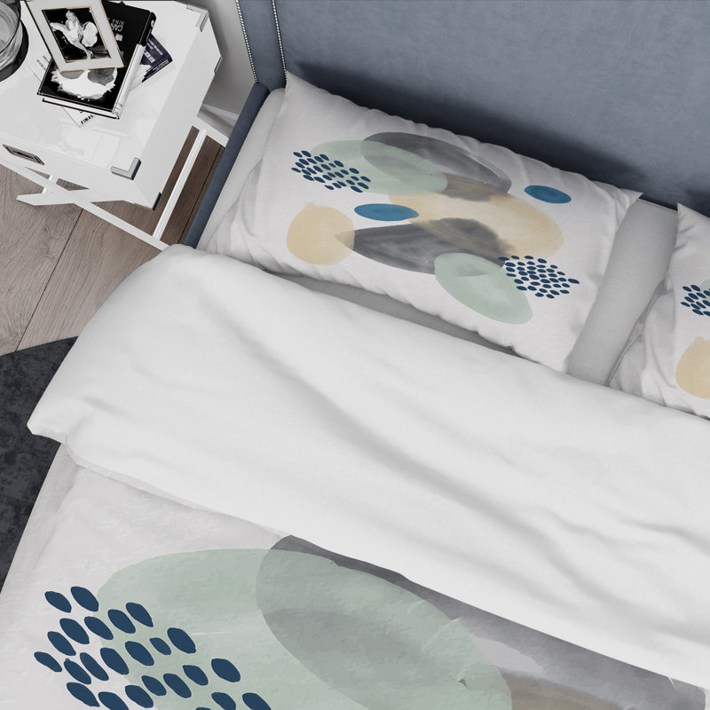 Ensemble de housse de couette moderne en polyester bleu microfibre, Housse de couette pour grand lit et 2 taies décor