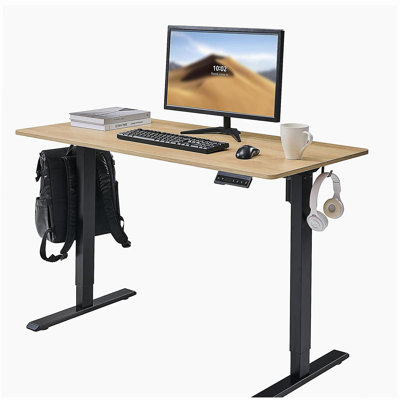 Bureau électrique debout, bureau à hauteur ajustable, bureau assis-debout 24 po x 48 po, plateau en acajou / bois naturel