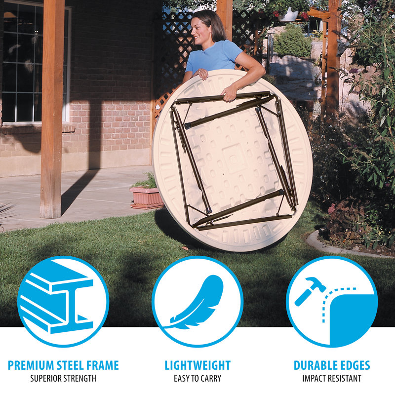 46-Inch Almond High-Density Polyethylene Round Folding Table
