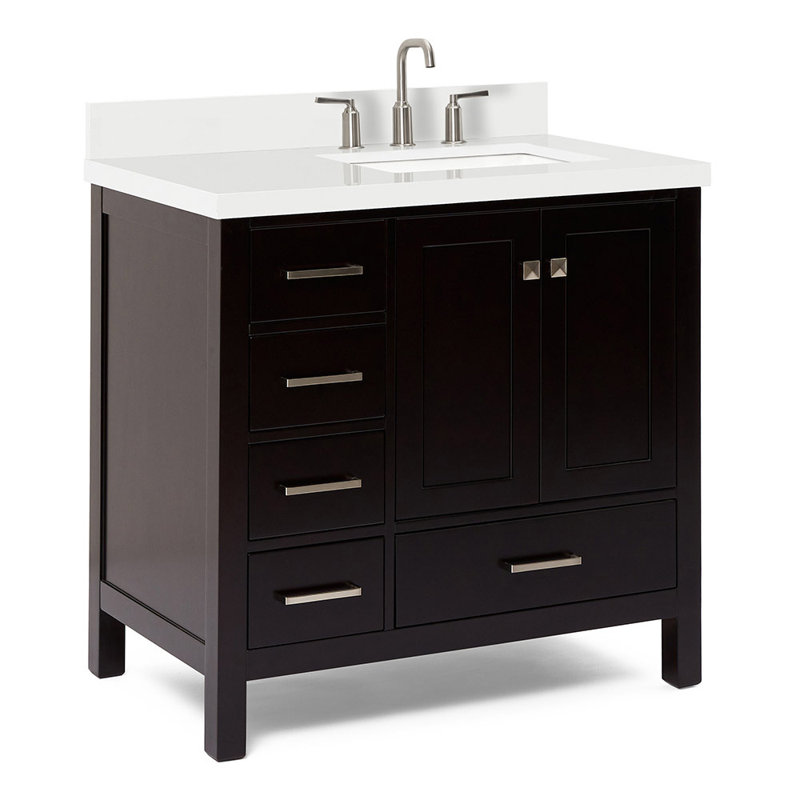 Cambridge 37'' W Single Vanity, Espresso, Brushed Nickel, Pure White Quartz