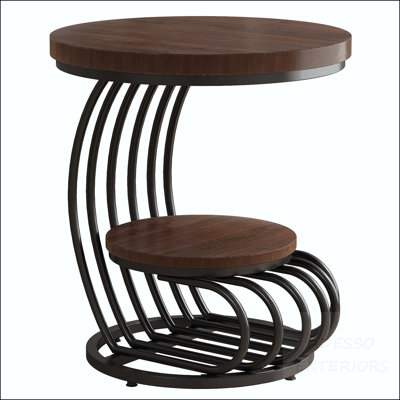 Table d'appoint ronde à 2 niveaux en faux marbre avec cadre doré