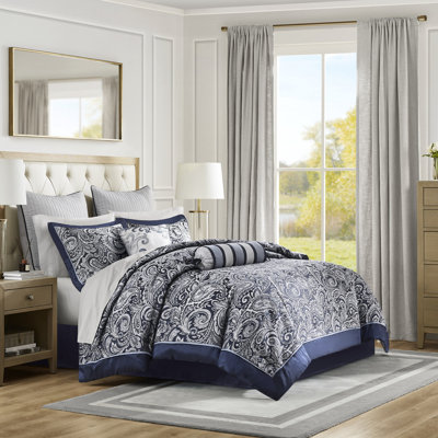 12 pièces d'édredon bleu marine. Draps en coton. Collection de literie élégante Allure Paisley Bedding