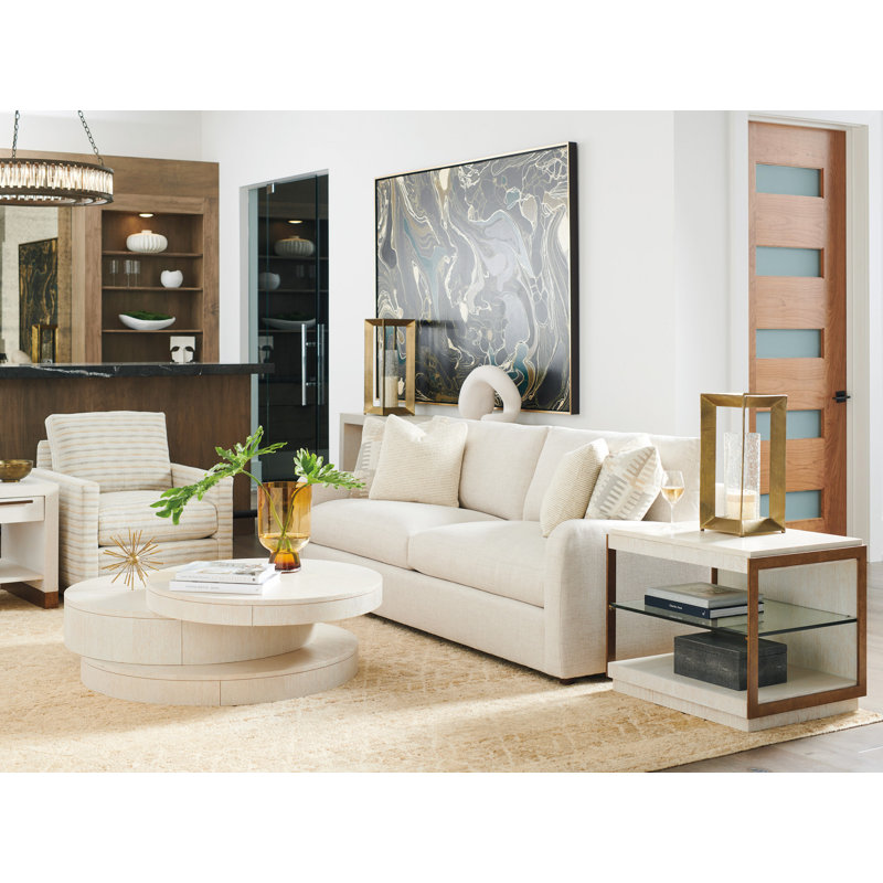 Cream and Wood Rectangular End Table with Glass Shelf