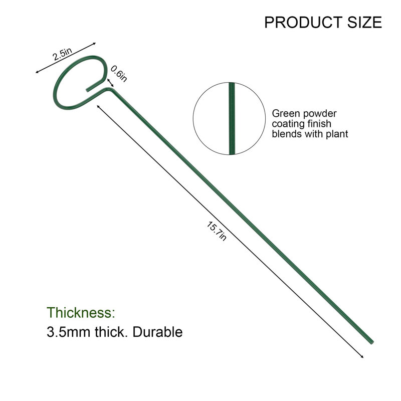 Green Metal 16" Single Stem Plant Support Stakes (Set of 6)