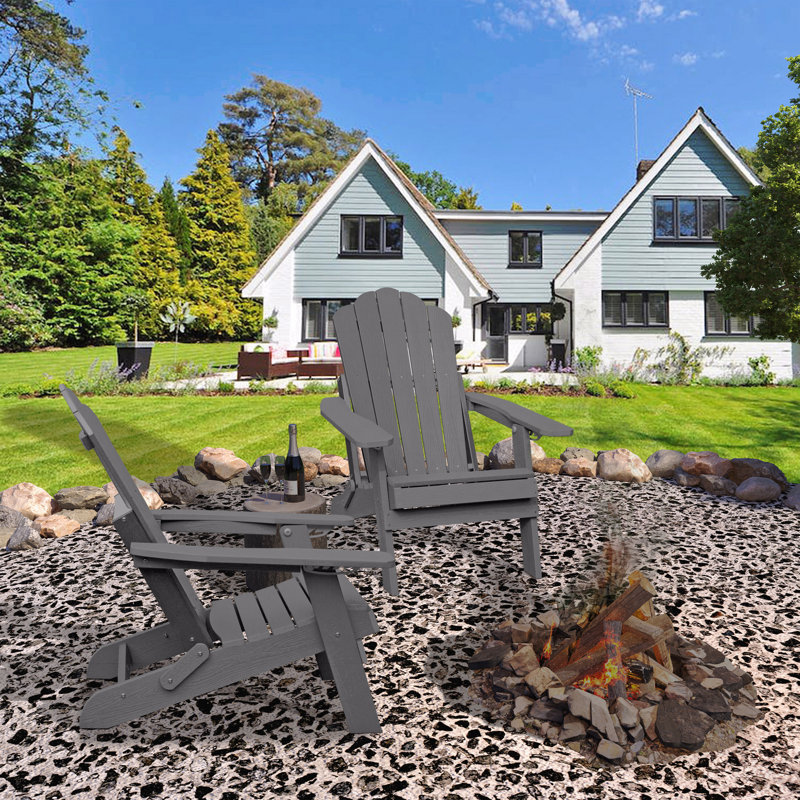 Chaise Adirondack réglable monobloc avec porte-gobelet, chaise tout temps pour terrasse (grise), Gris