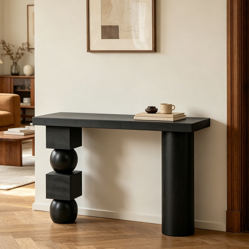 Table d'entrée Mid-Century, H 31,5 po x l 55,1 po x P 11,8 po, Noir