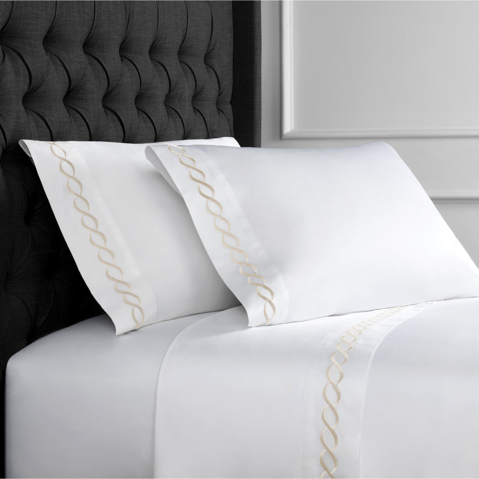 Barden Cotton Sheet Set, California King Sheet Set with 2 Pillowcases, Ivory/White