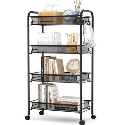 4 Tiers Stainless Steel Utility Cart with Wheels,17.2*10.2*32.6 inch Rolling Cart,Metal Cart, Salon Trolley Cart,Kitchen Storage Cart,Bathroom Cart