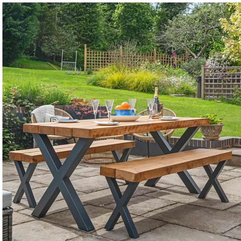 Chunky Rustic Outdoor Garden Table without Parasol Hole and Aluminium Legs, 78cm H x 100cm W x 220cm D