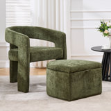 Modern Upholstered Barrel Accent Chair With A Storage Ottoman Round Boucle Arm Chair For Living Room, Reading Room, Lounge