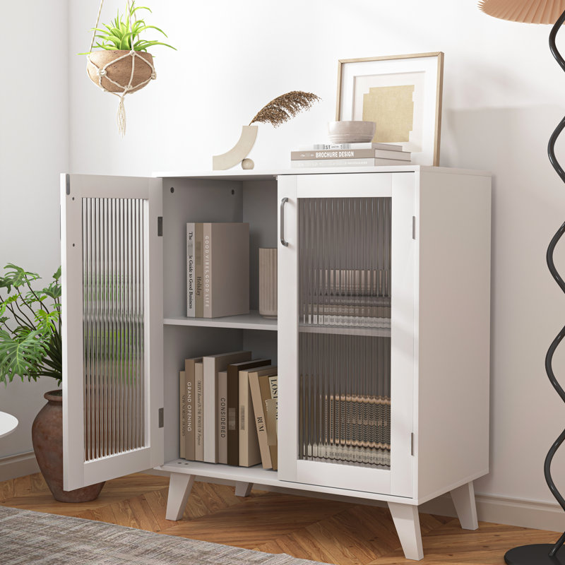 Armoire à 2 portes en verre pour le salon - blanc, tablette réglable, utilisation quotidienne blanche avec espace. Organisateur de rangement pour tablette. Polyvalent dans la cuisine et l'entrée. Construire. 27,1 po x 14,52 po x 32,5 po