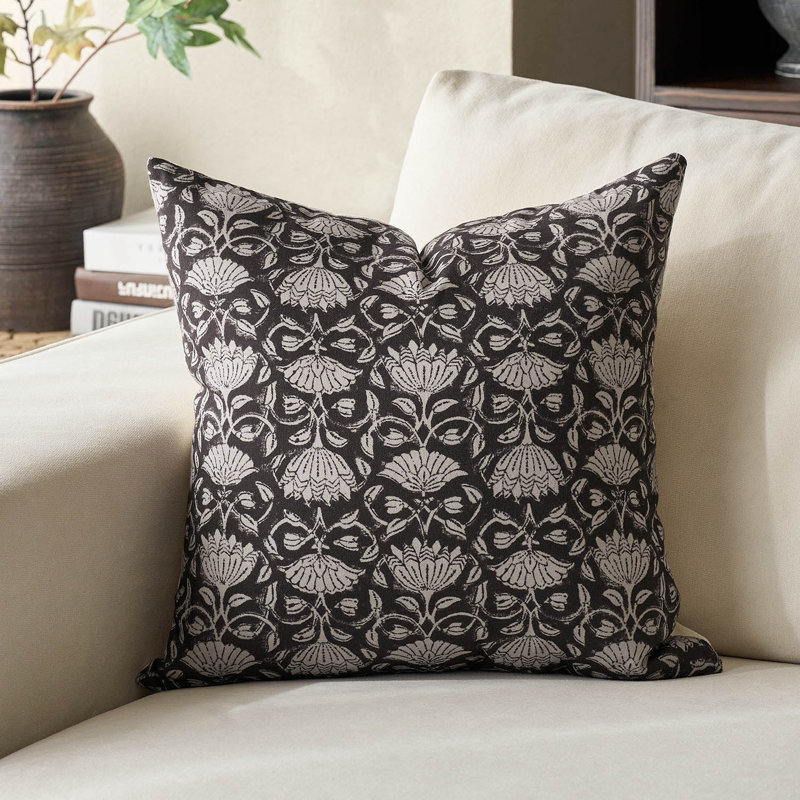 Housses de coussin Alcamo Floral 20x20, H 20 po x l 20 po, Noir
