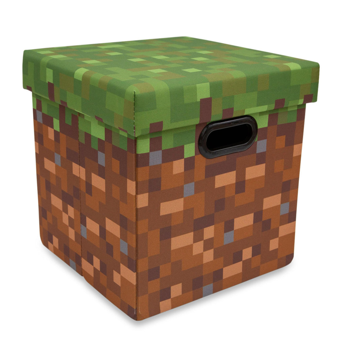 Minecraft Grassy Block Fabric Storage Bin Cube Organizer with Lid | 13 Inches East Urban Home