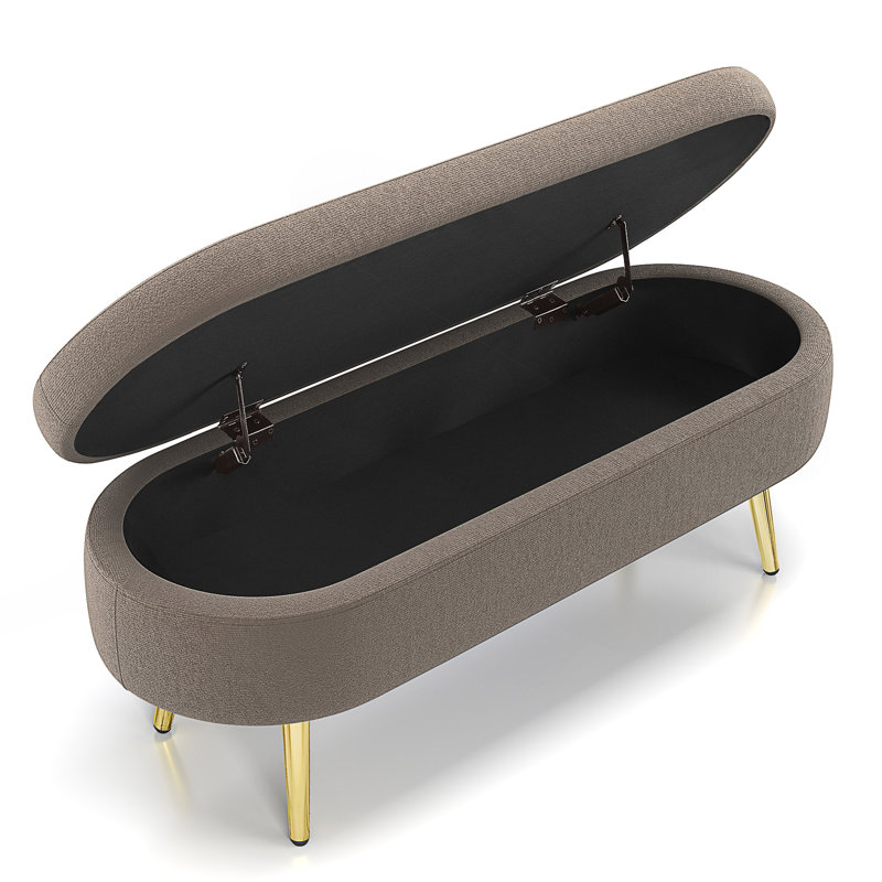 Banc de rangement ovale avec revêtement en flanelle et pieds en métal, Brown, Brown