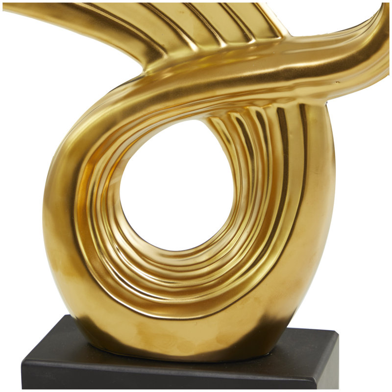 Sculpture abstraite en porcelaine à oreilles en céramique avec base, Or