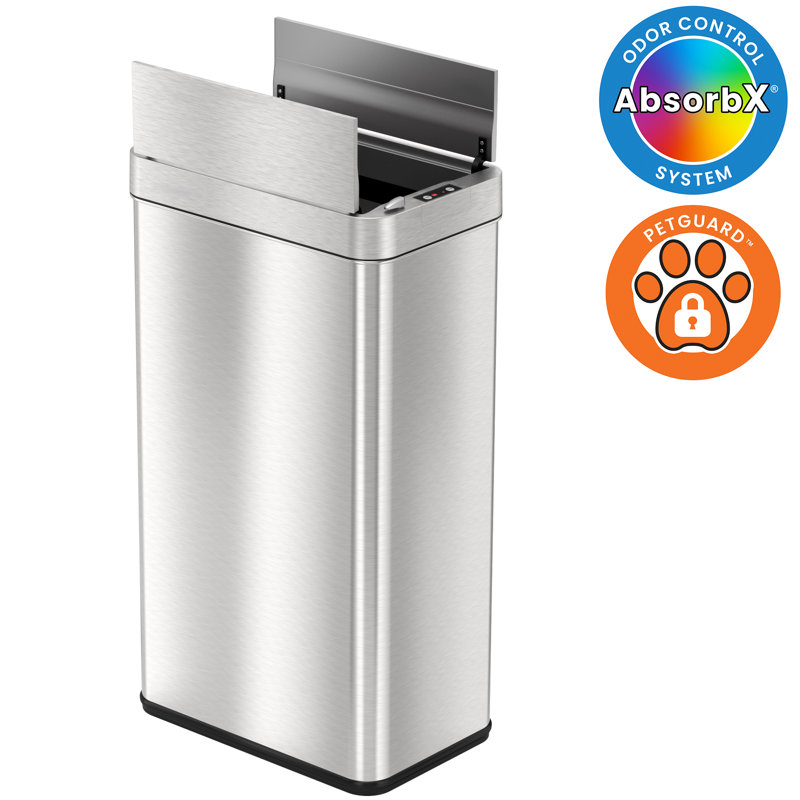 Silver Stainless Steel Touchless Motion Sensor Trash Can 18 Gallon