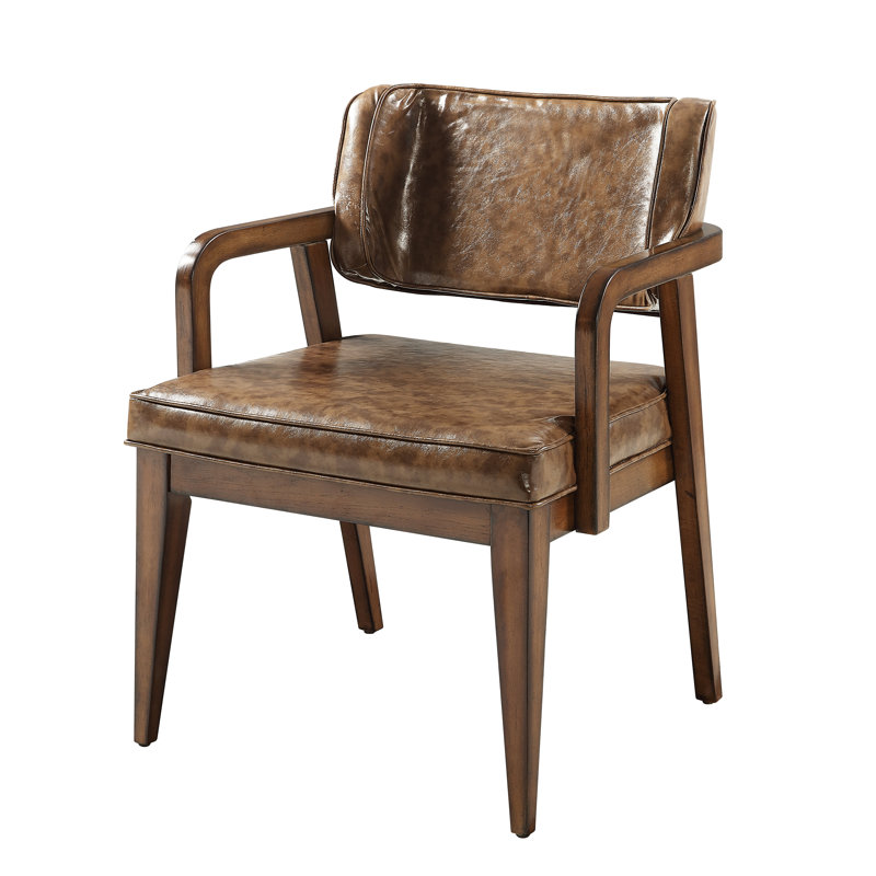 Ensemble de chaises de salle à manger en cuir synthétique de style rétro avec accoudoirs courbés en bois (ensemble de 2)