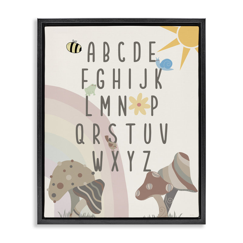 "Neutral Mushroom Alphabet", art mural encadré par Daniela Santiago, H 31 po x l 25 po, Cadre flottant noir de jais