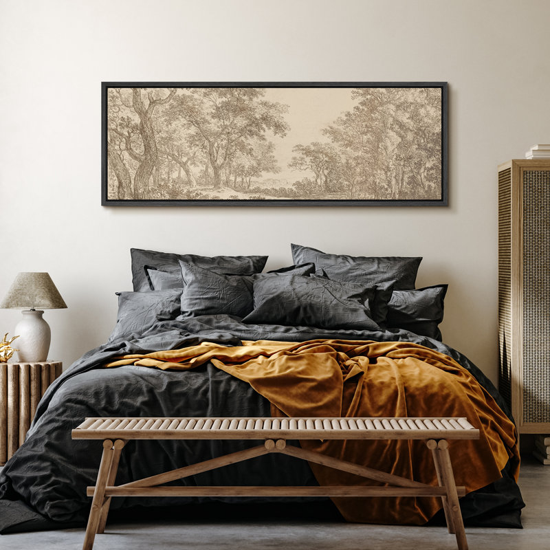 Grande impression sur toile encadrée - impression de paysage rétro pour décoration rustique, H 20 po x l 60 po, Noir