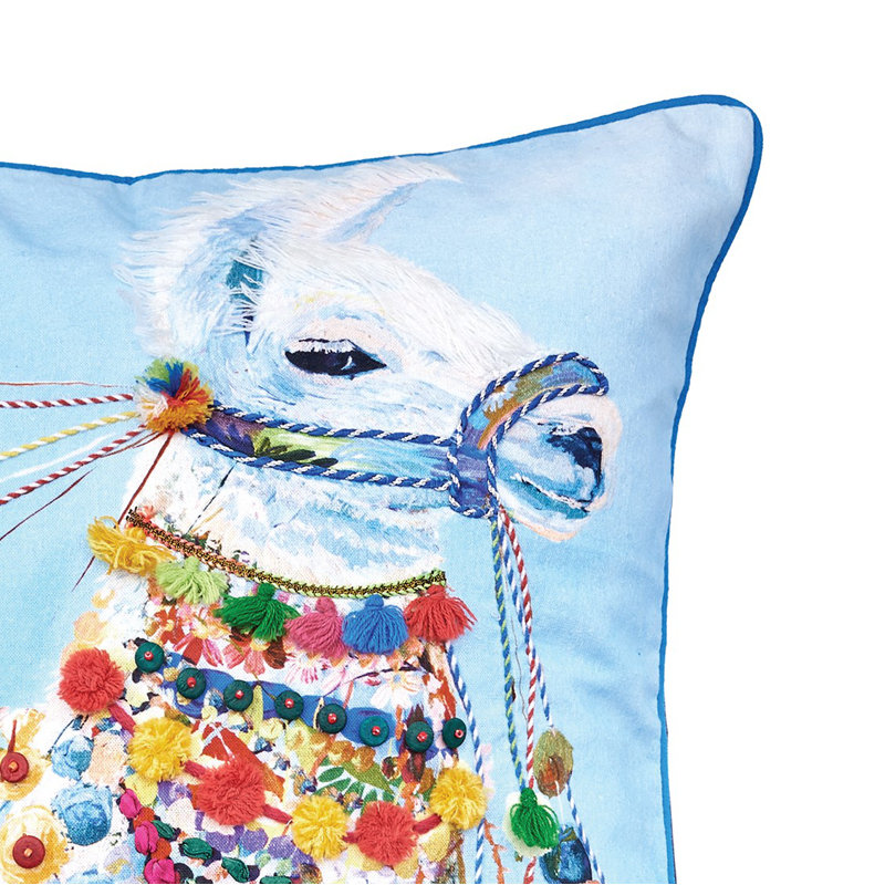 Boho Blue Multicolor Embroidered Cotton Throw Pillow Set