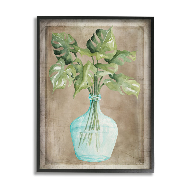 Vase en verre Monstera, H 30 po x l 24 po x P 1,5 po, Giclée encadrée noir minuit